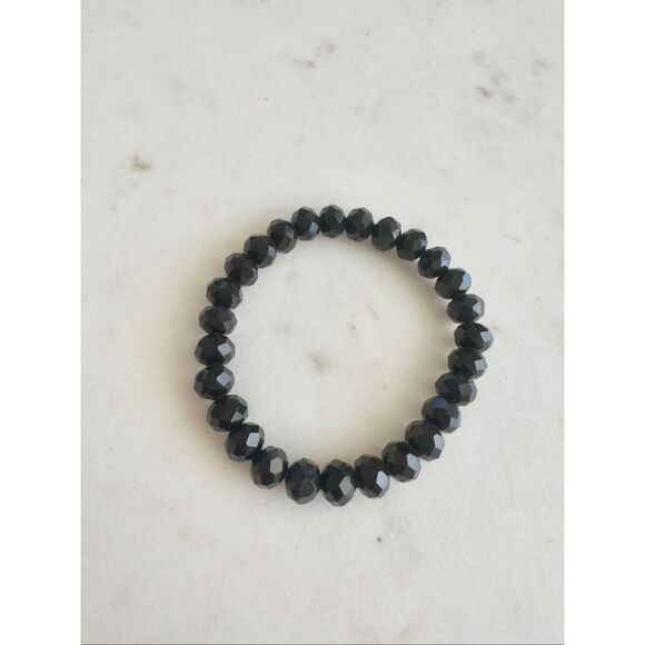 Shiny black beaded stretch bracelet - Picture 1 of 3